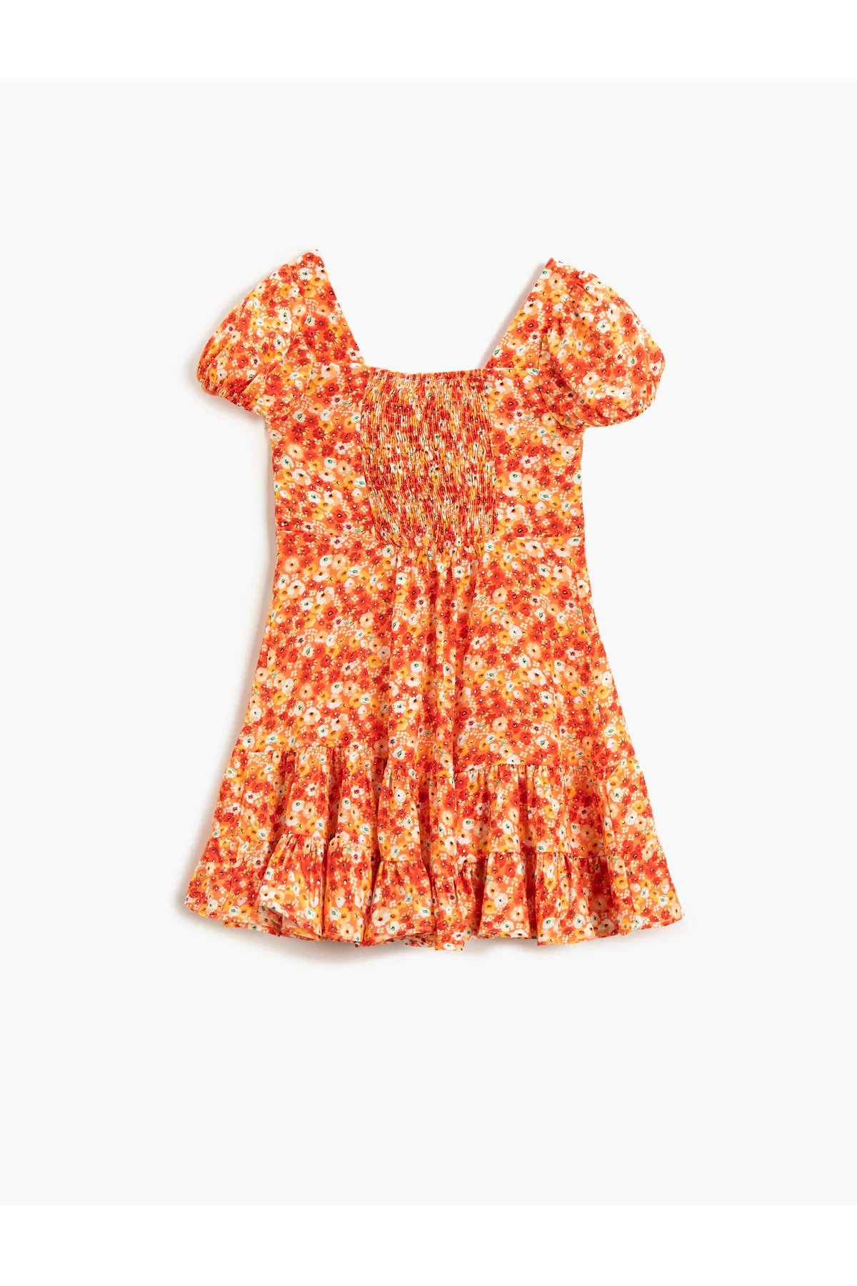 Koton  Blumenkleid Midi Rüschen U-Ausschnitt Kurzarm