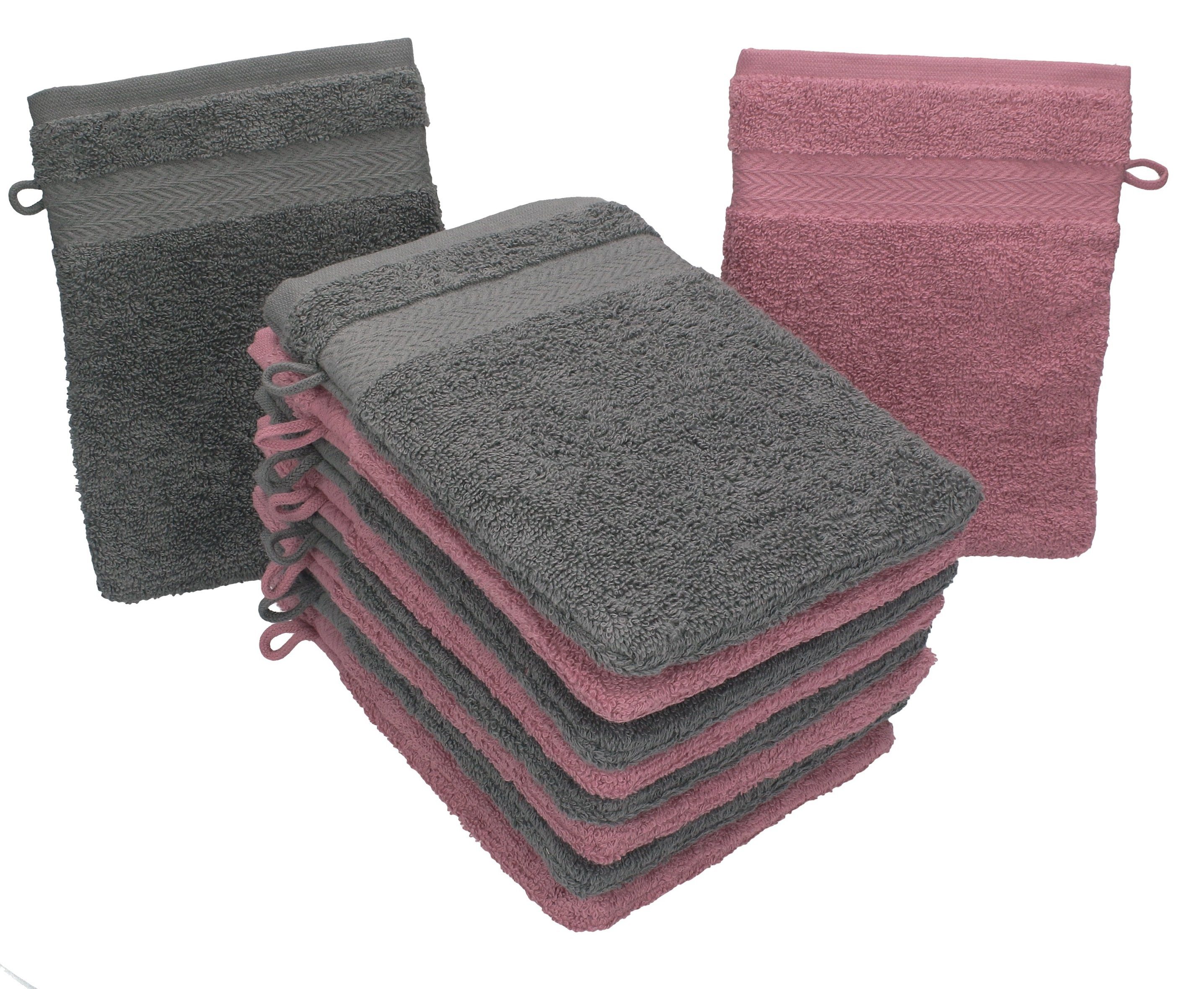 Betz Waschhandschuh 10 Stück Waschhandschuhe Premium 100% Baumwolle Waschlappen Set 16x21 cm Farbe altrosa und anthrazit (10-tlg)