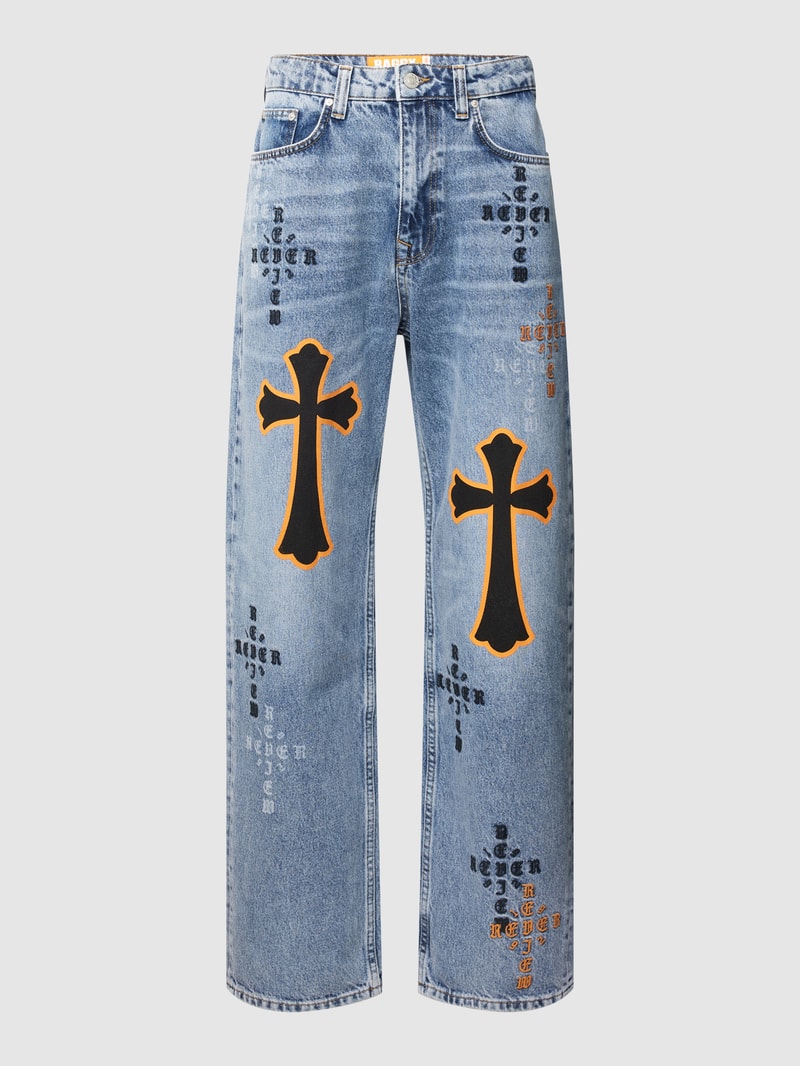 Jeans mit Motiv-Print in blau