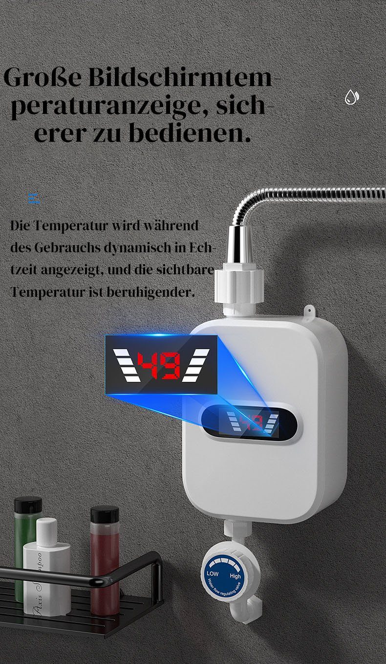 TOPMELON Klein-Durchlauferhitzer Heizungsmaschine mit Handbrause 30-60°C, Set