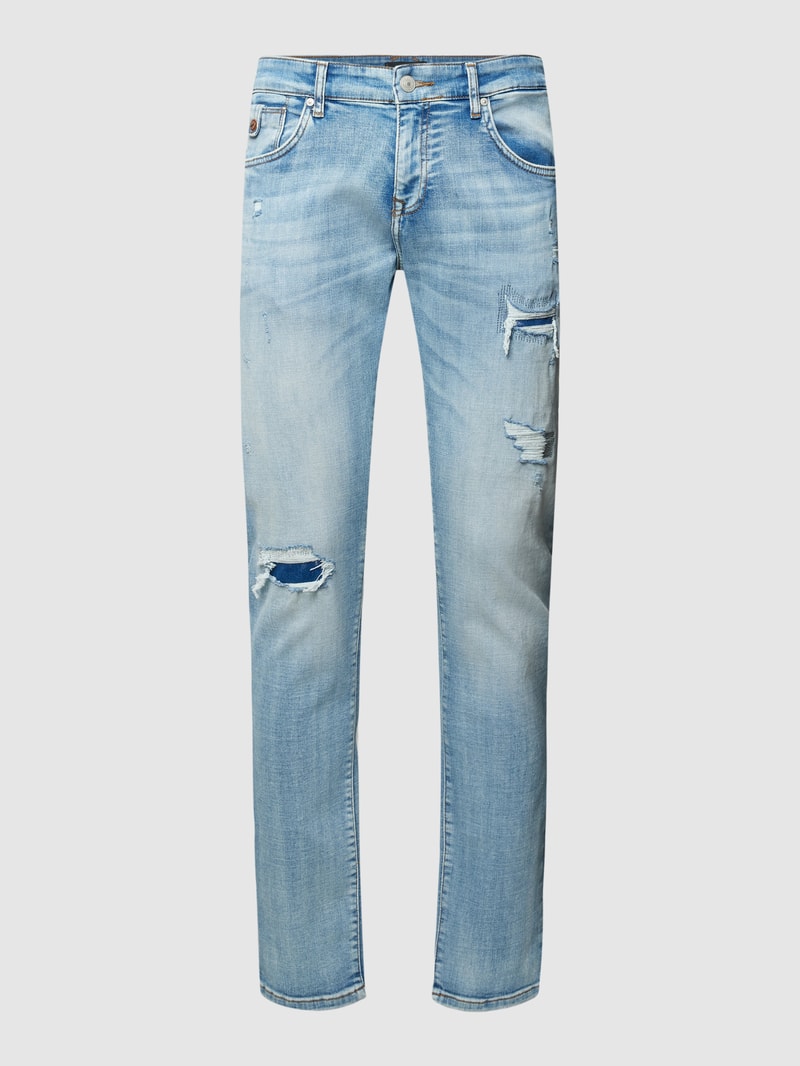 Tapered Fit Jeans mit Destroyed-Details Modell 'Joshua' in hellblau