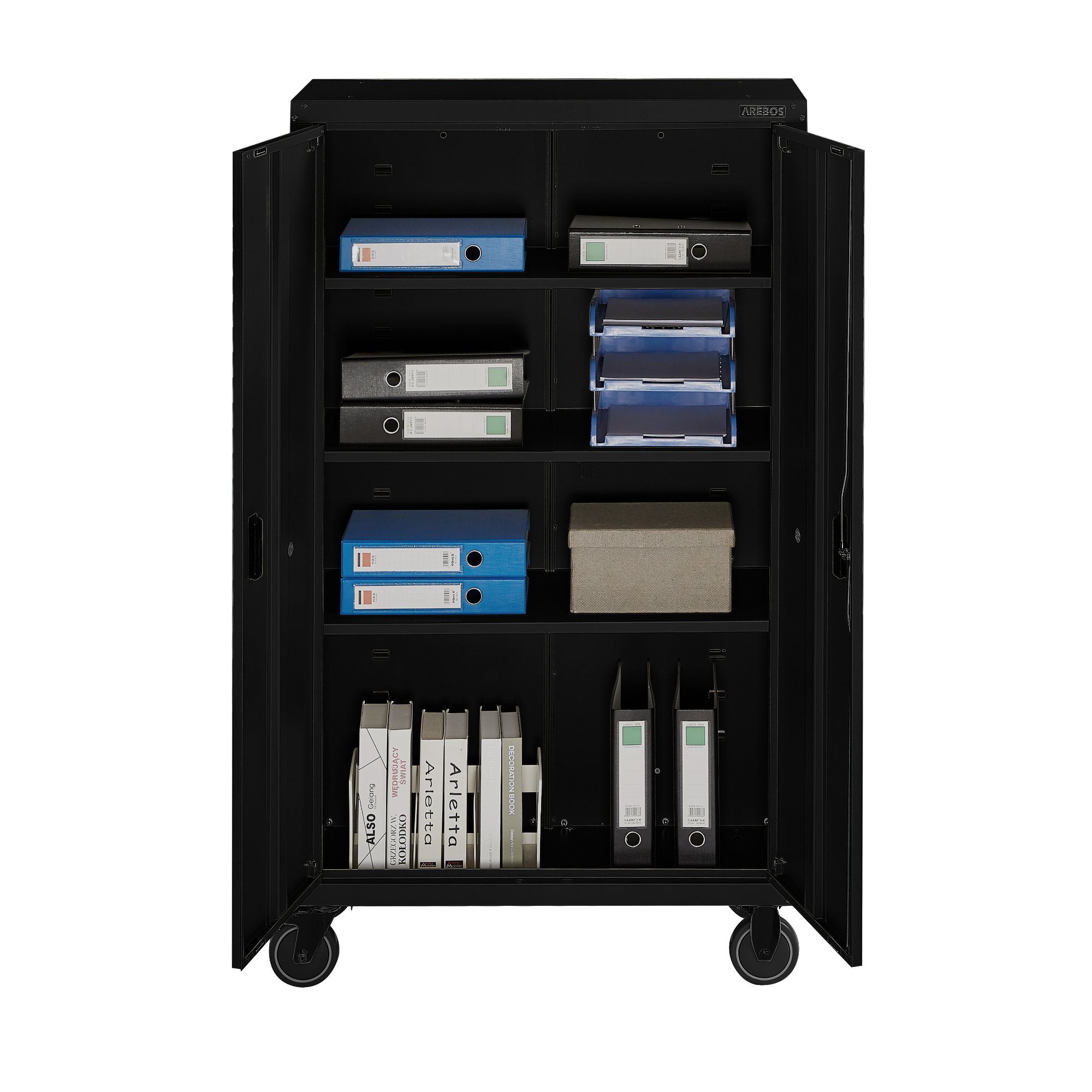 Arebos Aktenschrank Büroschrank Materialschrank Stahlschrank (Stück, schwarz)