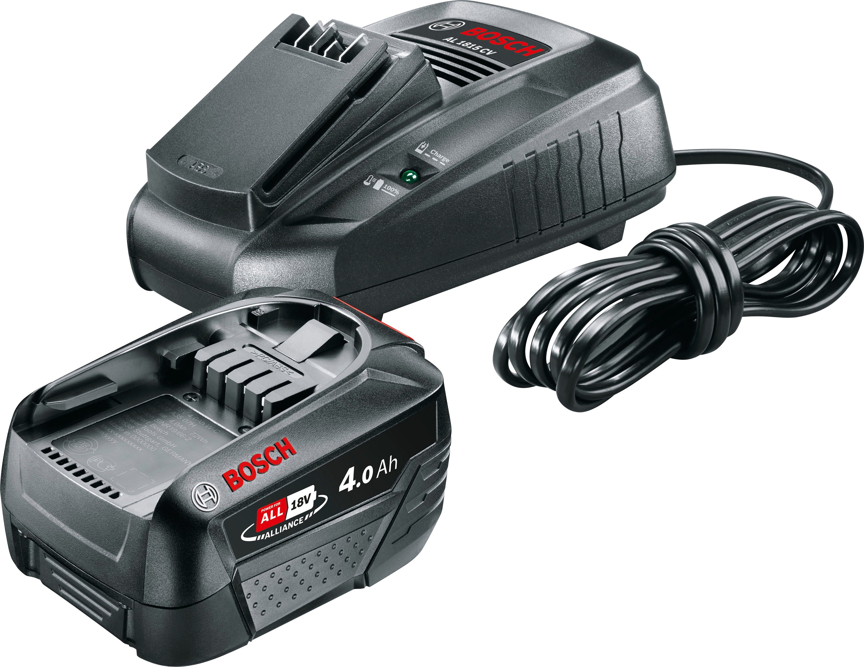 Bosch Home & Garden Starter-Set 18V, 4,0 Ah Akku + Ladegerät AL18V-30 Akku Starter-Set, inkl. Akku und Ladegerät