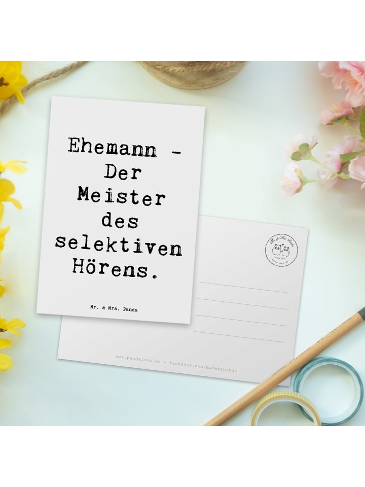 Mr. & Mrs. Panda Postkarte Ehemann Meister mit Spruch in Weiß günstig kaufen onesize