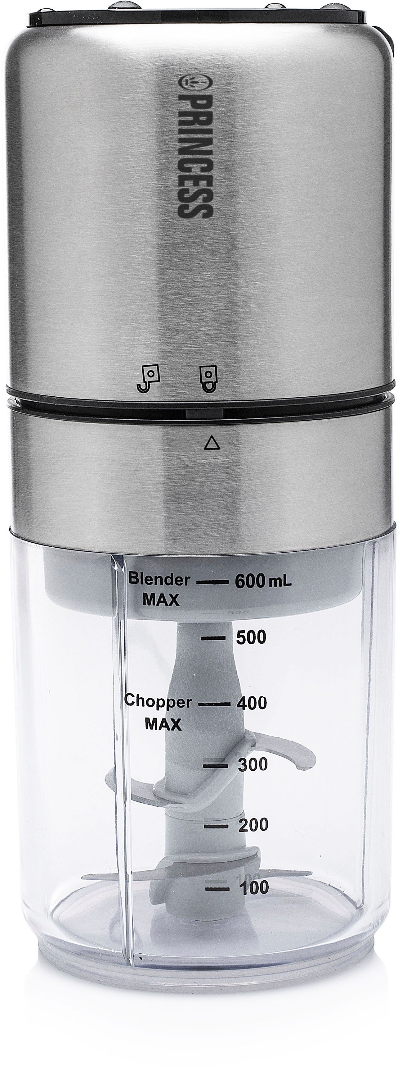 PRINCESS Zerkleinerer Edelstahl und Mixer 221080, 350 W, mit 4 Edelstahl-Klingen