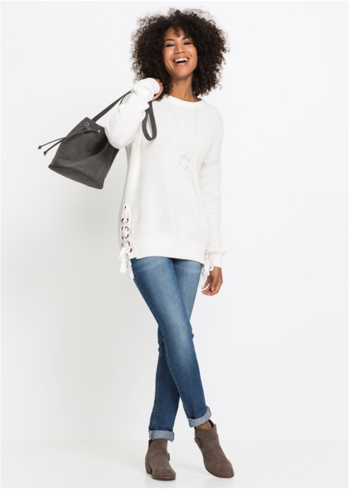 Baumwoll Pullover mit Schnürung, Oversized