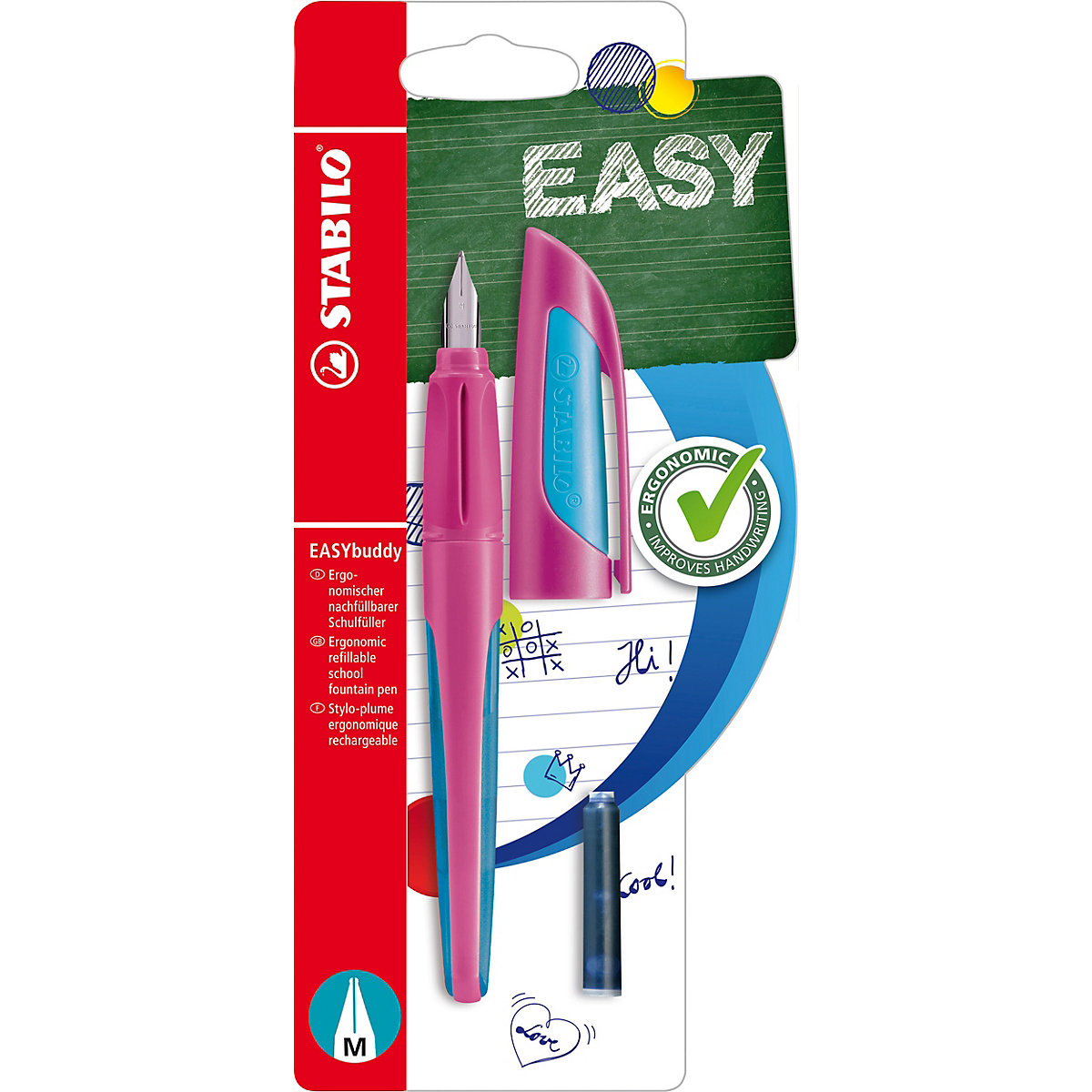 Schulfüller EASYbuddy M-Feder FRESH EDITION pink/hellblau, inkl. Patrone