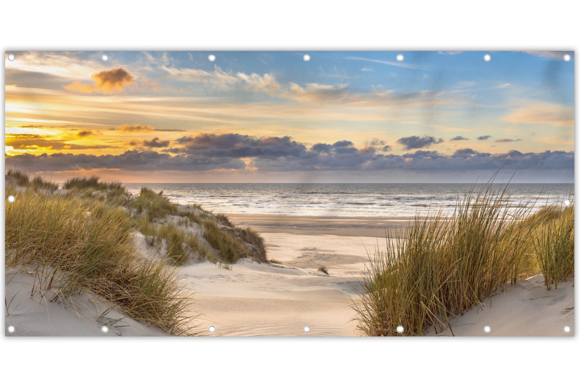 MuchoWow Balkonsichtschutz Strand - Düne - Gras - Sonnenuntergang - Meer (1-St) Balkonbanner, Sichtschutz für den Balkon, Robustes und wetterfest