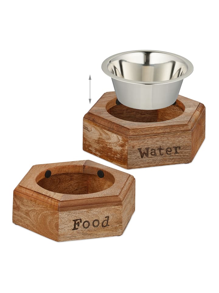 relaxdays 2-tlg. Hunde Napfset in Natur/Silber -  (B)23,5 x (H)7,5 x (T)21 cm günstig kaufen onesize