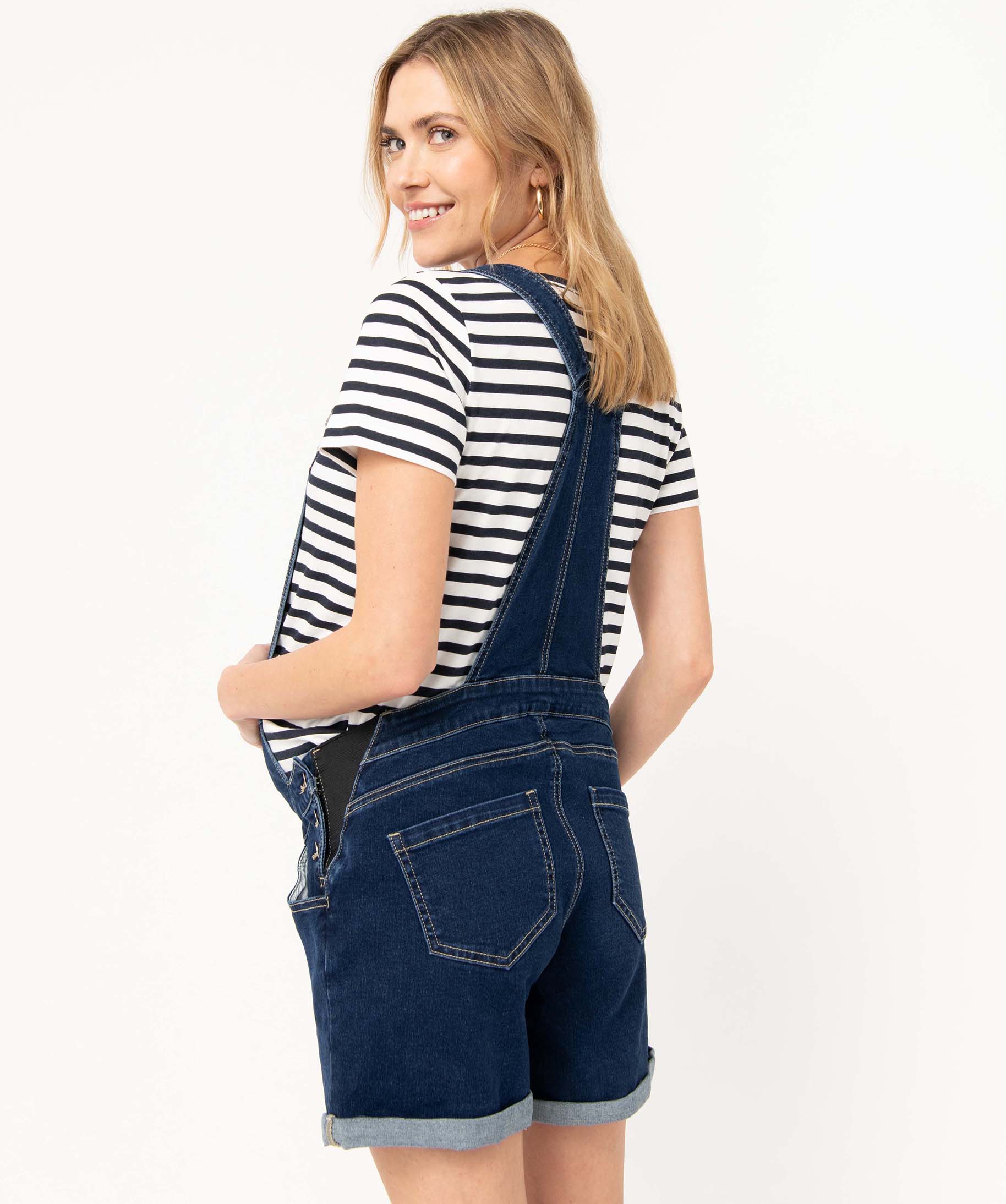 Salopette de maternité en toile denim coupe courte denim | GEMO