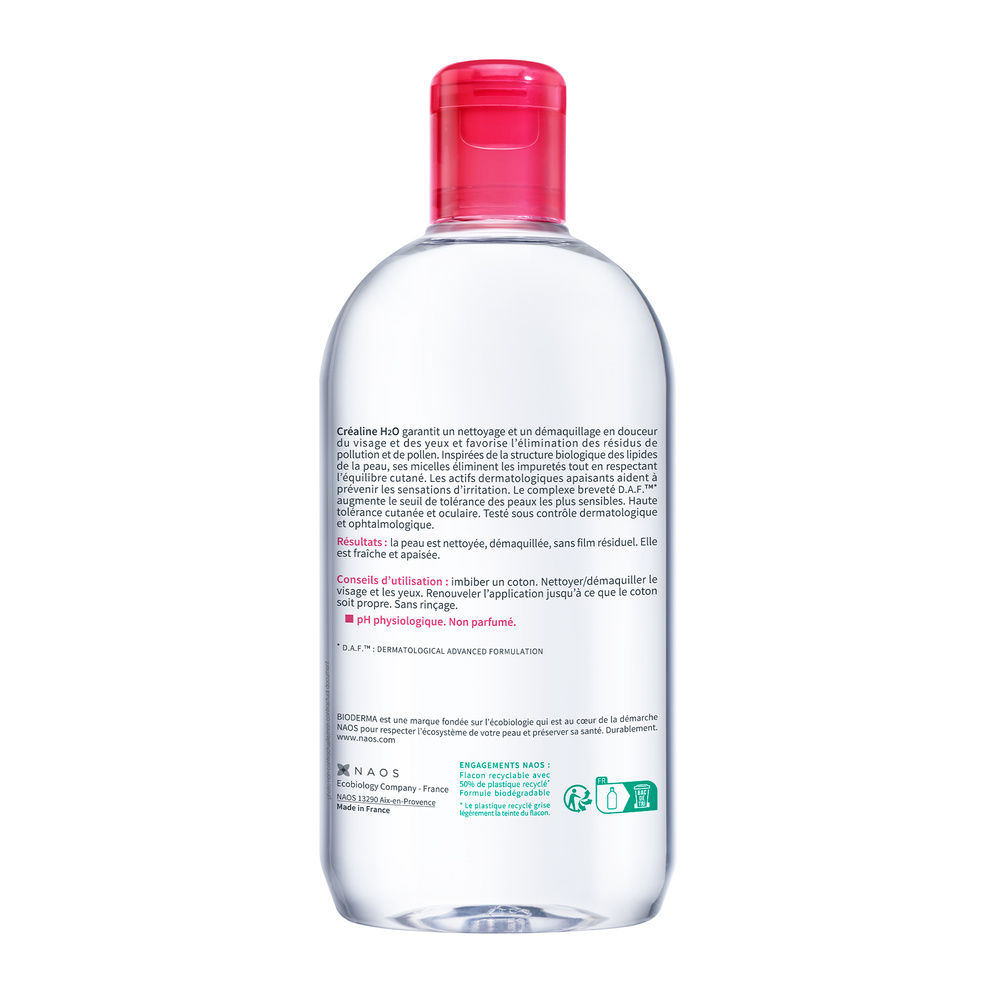Bioderma CRÉALINE H2O, eau micellaire démaquillante visage et yeux pour peaux sensibles Eau micellaire