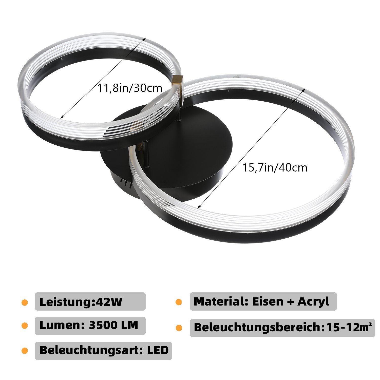 iscooter Deckenleuchte LED Deckenleuchte Dimmbar 3000K - 6500K, 42W Moderne LED Deckenleuchte, LED fest integriert, Warmweiß, Neutralweiß, Kaltweiß, für Schlafzimmer, Küchen, Flure, Haustüren, Kinderzimmer, φ30+40+50cm