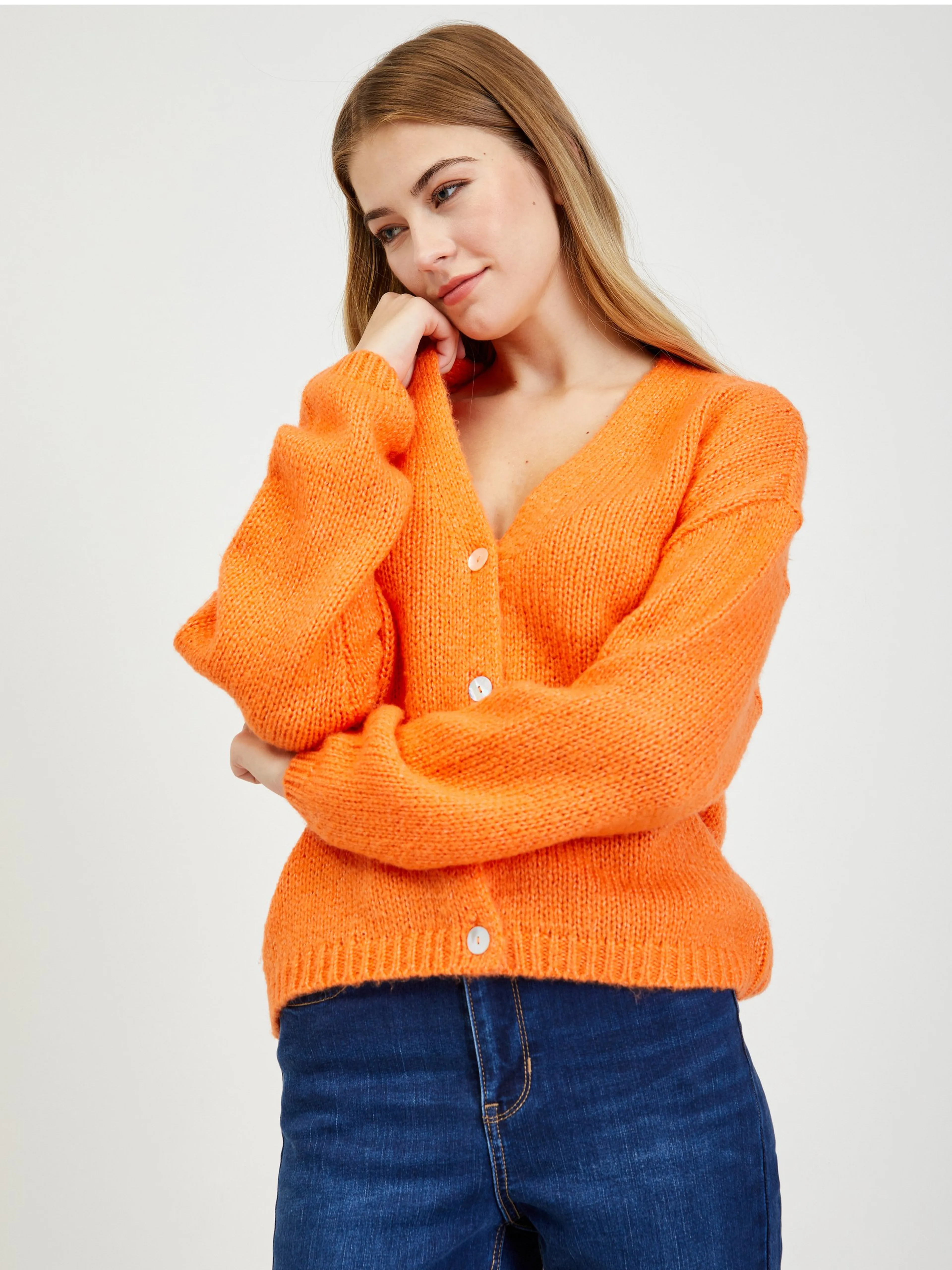 Orangefarbene Damen-Strickjacke ORSAY