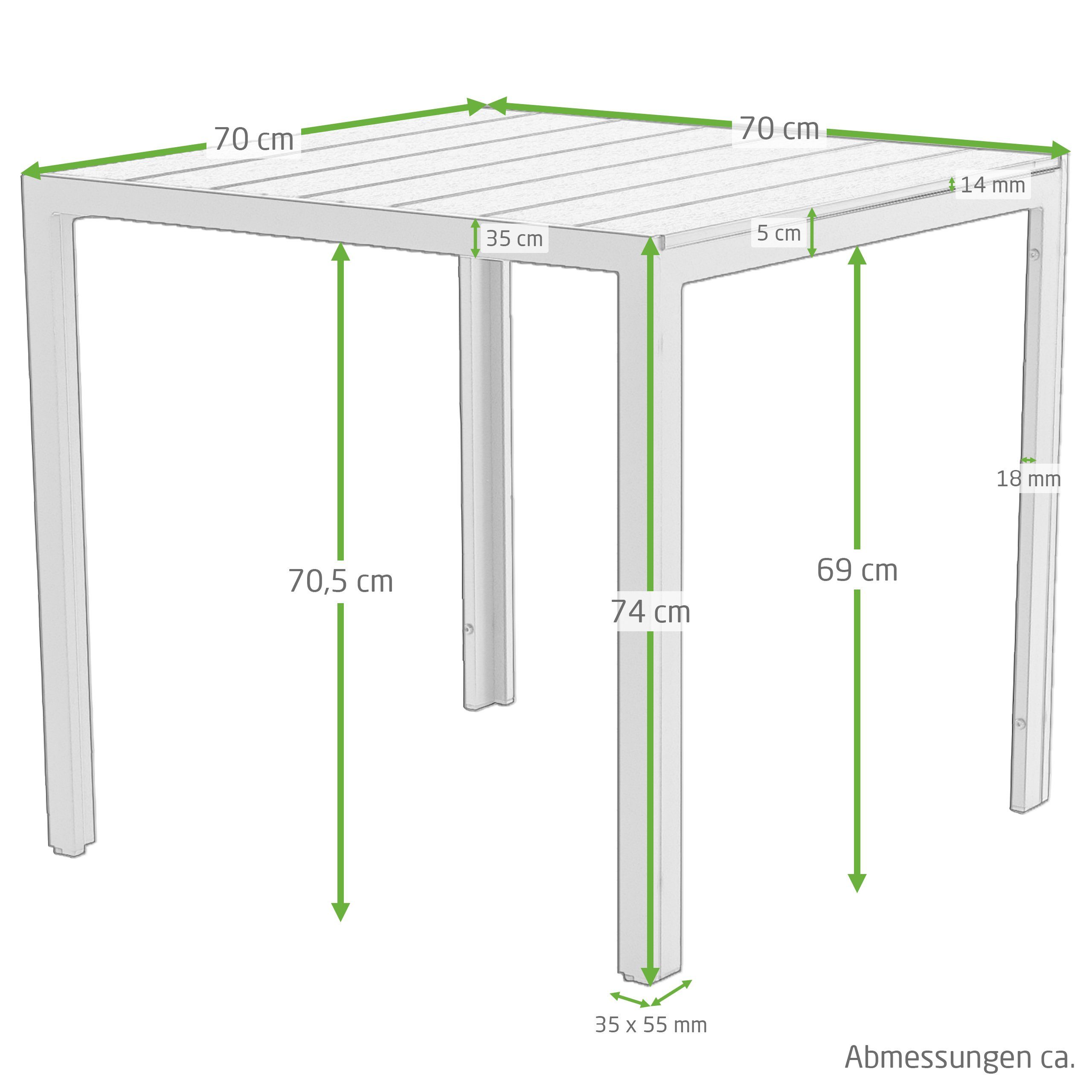 Raburg Gartentisch HARVEY, verschiedene Farben & Größen, Alu & Kunststoff, 74 cm hoch, stabil & leicht, wetterfest & UV-beständig, für bis 4 Personen