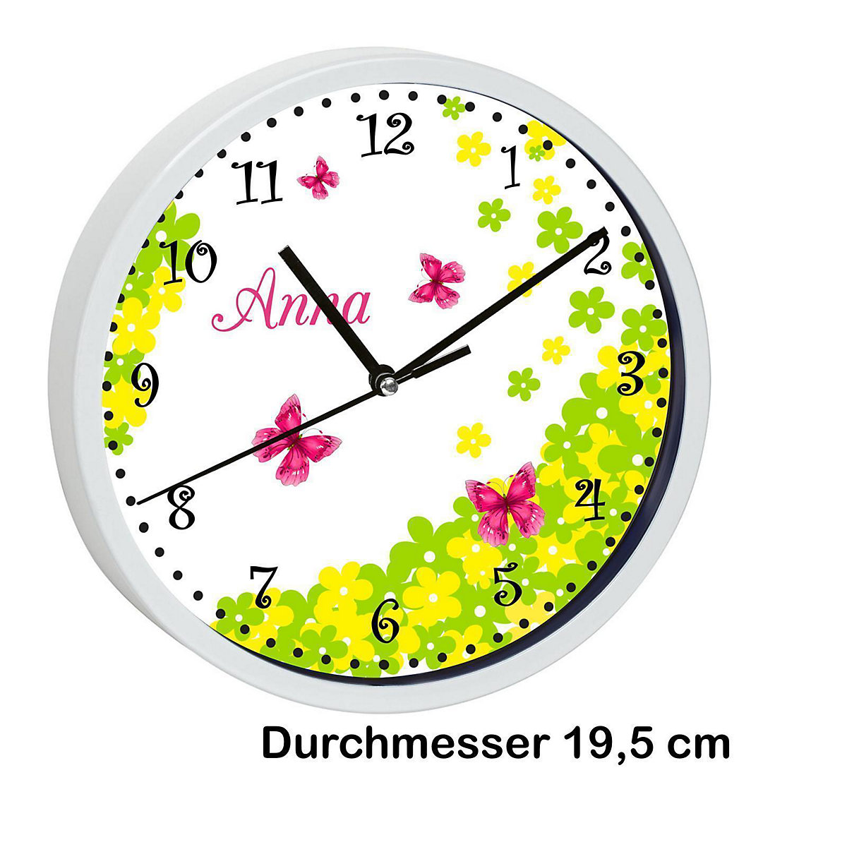 Kinder Wanduhr personalisiert mit Name Schmetterling Blume