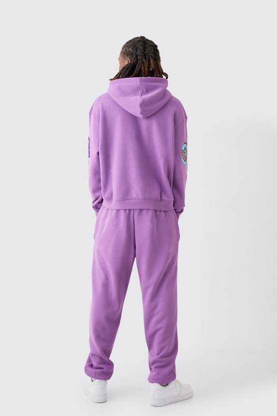 Oversized Boxy Varsity Zip Through Hooded Tracksuit