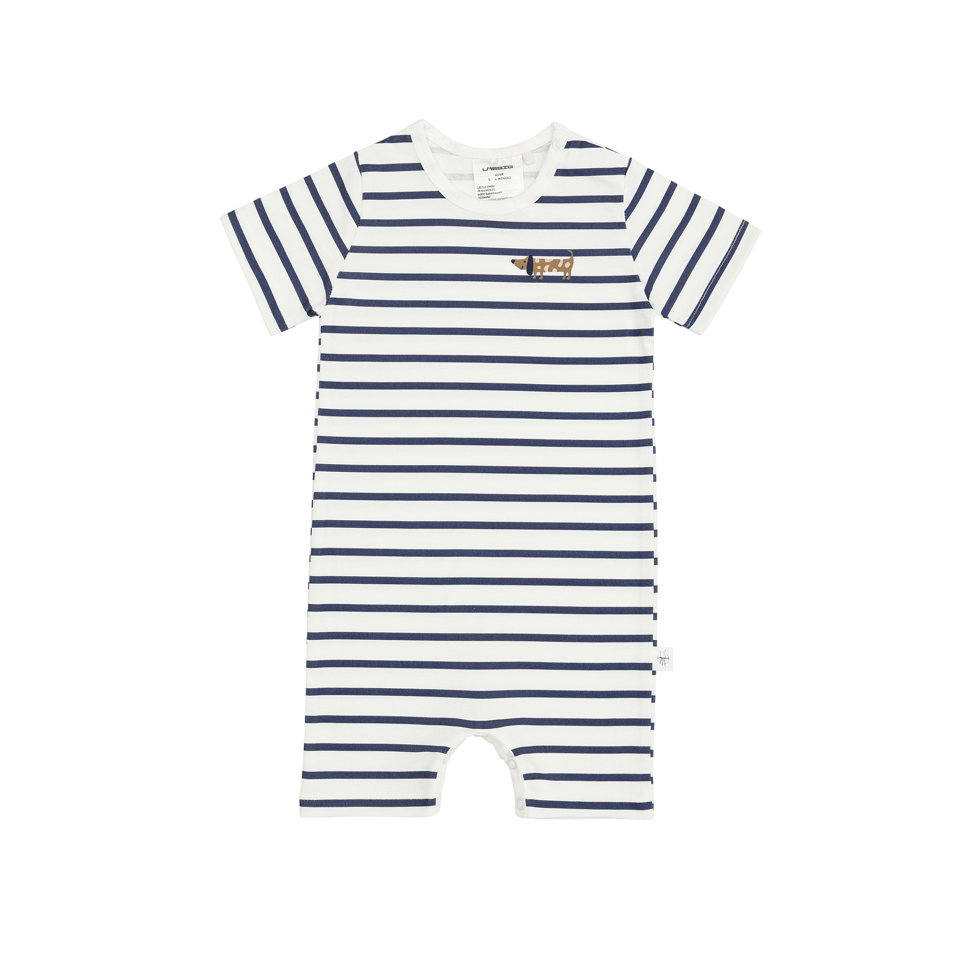Baby Jumpsuit - Bio Baumwolle, Hund, Blau weiß
