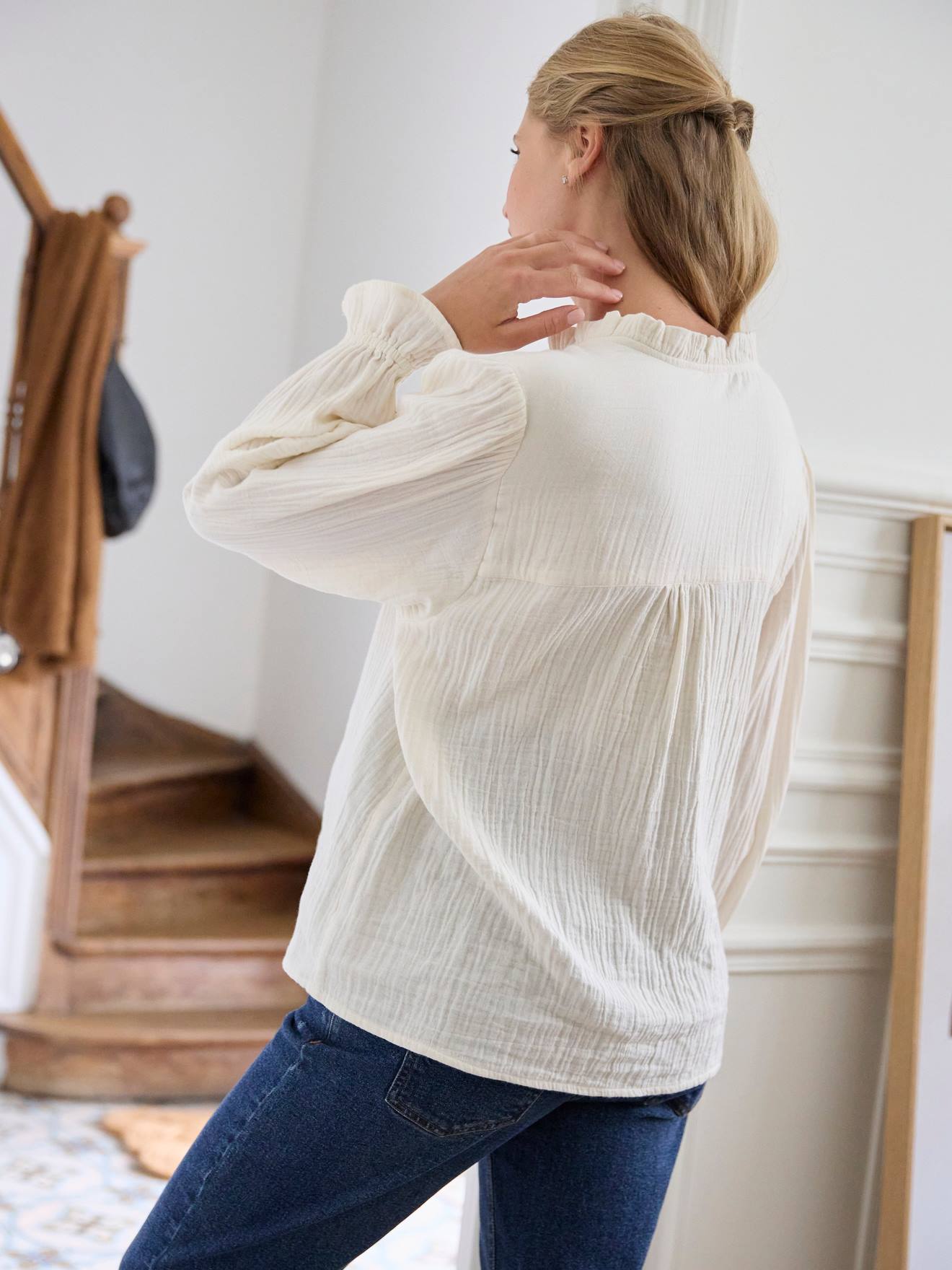 Blouse gaze de coton grossesse et allaitement vert sapin