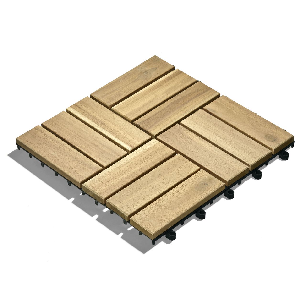 Weles Holz Fliesen, 10 Stück (0.9 m²) Akazienholz, hellbeige 30 x 30 cm, wetterfest, leicht verlegbar