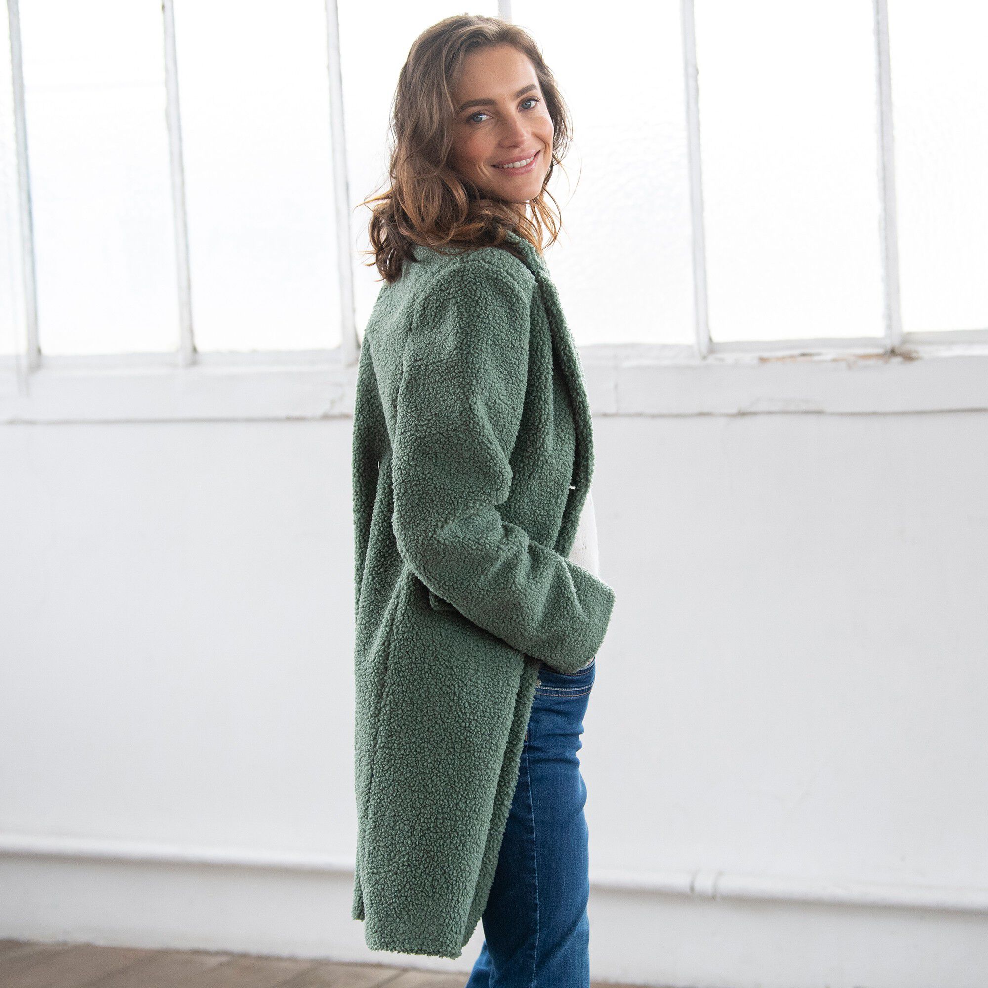 Manteau maille bouclette col tailleur