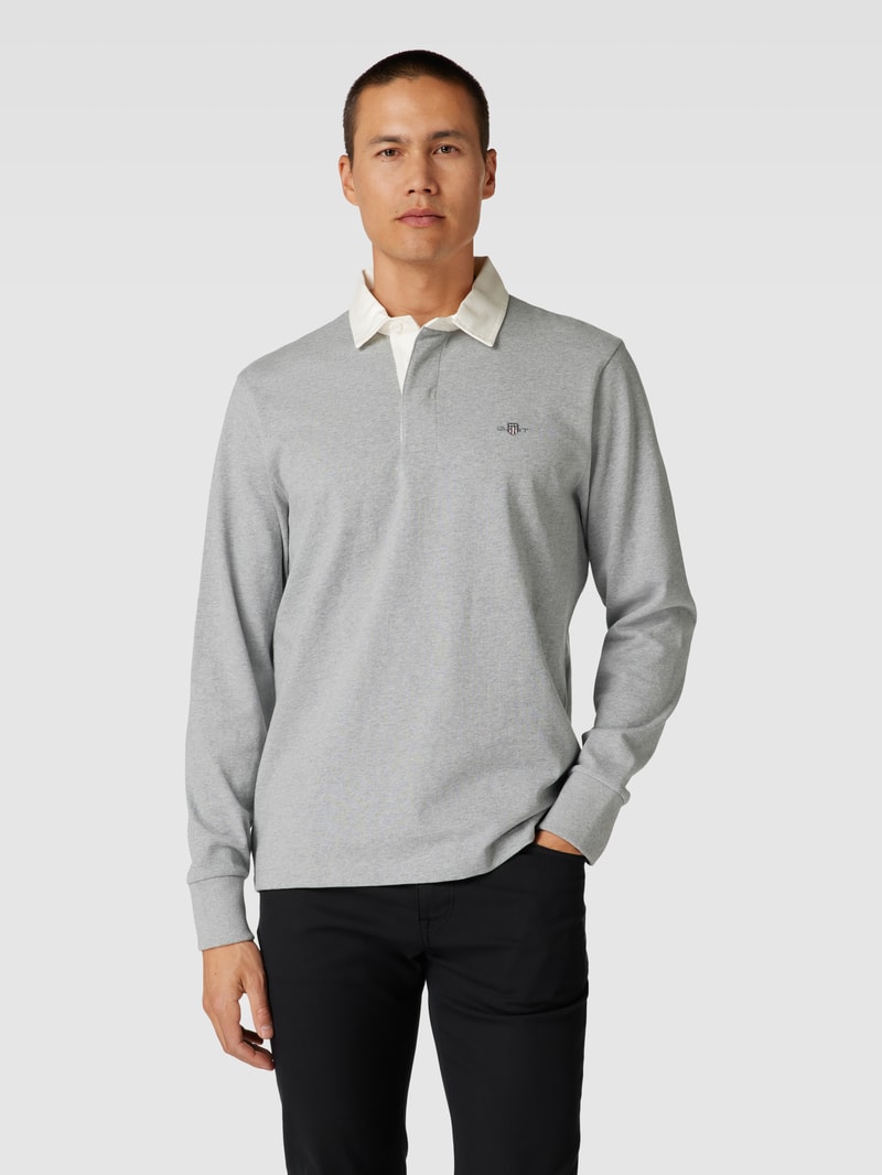 Sweatshirt mit Kentkragen Modell 'SHIELD' in mittelgrau meliert