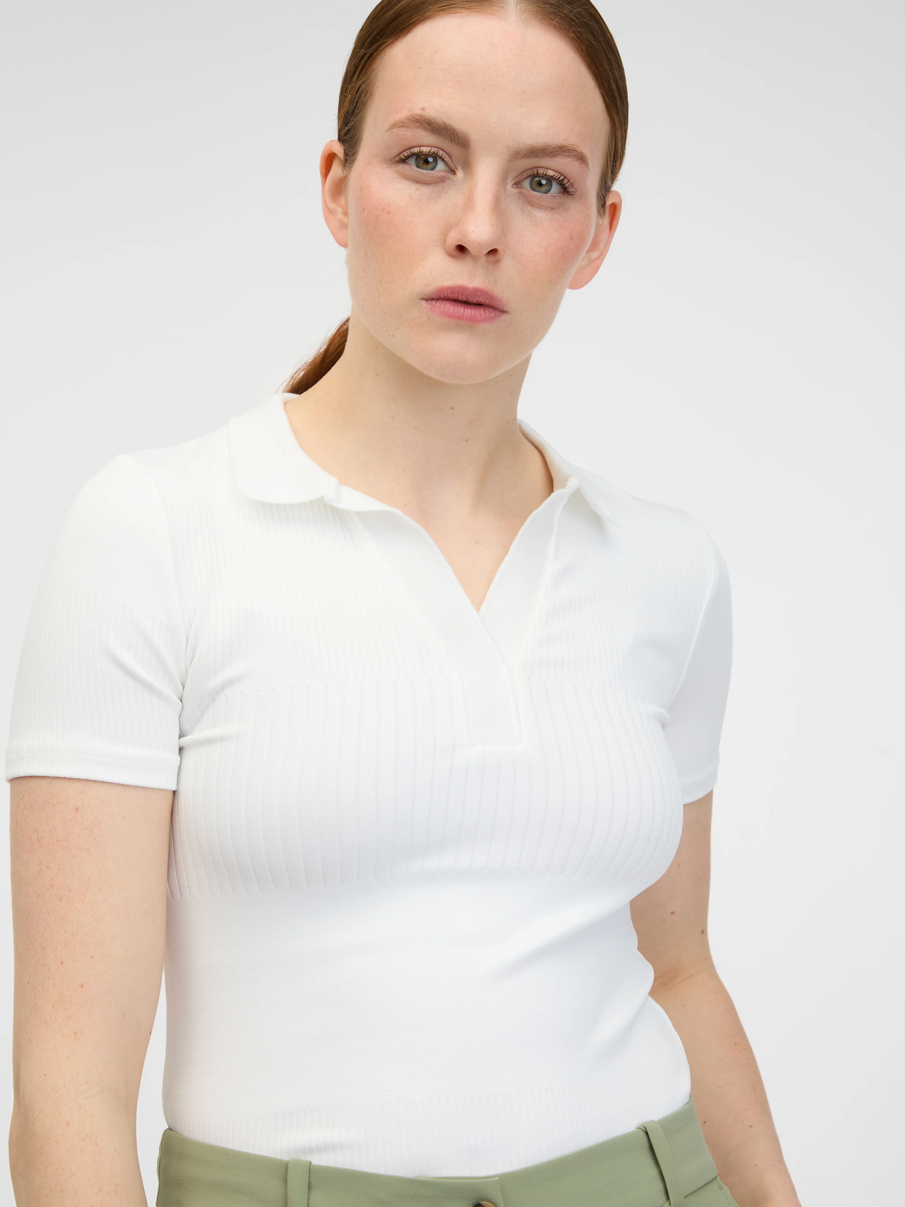 Weißes Damen-Strick-Poloshirt ORSAY