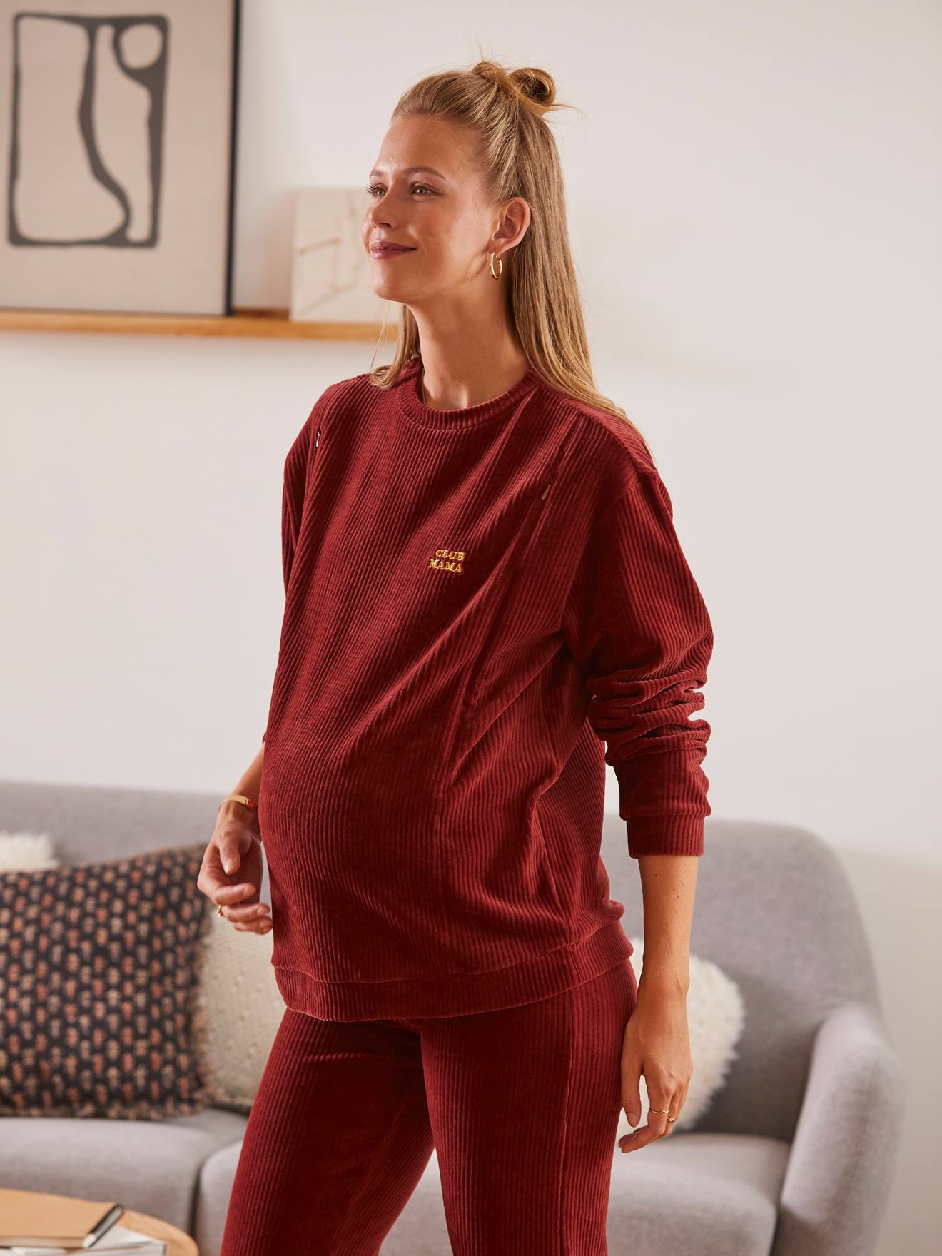 Sweat velours côtelé grossesse et allaitement rouille
