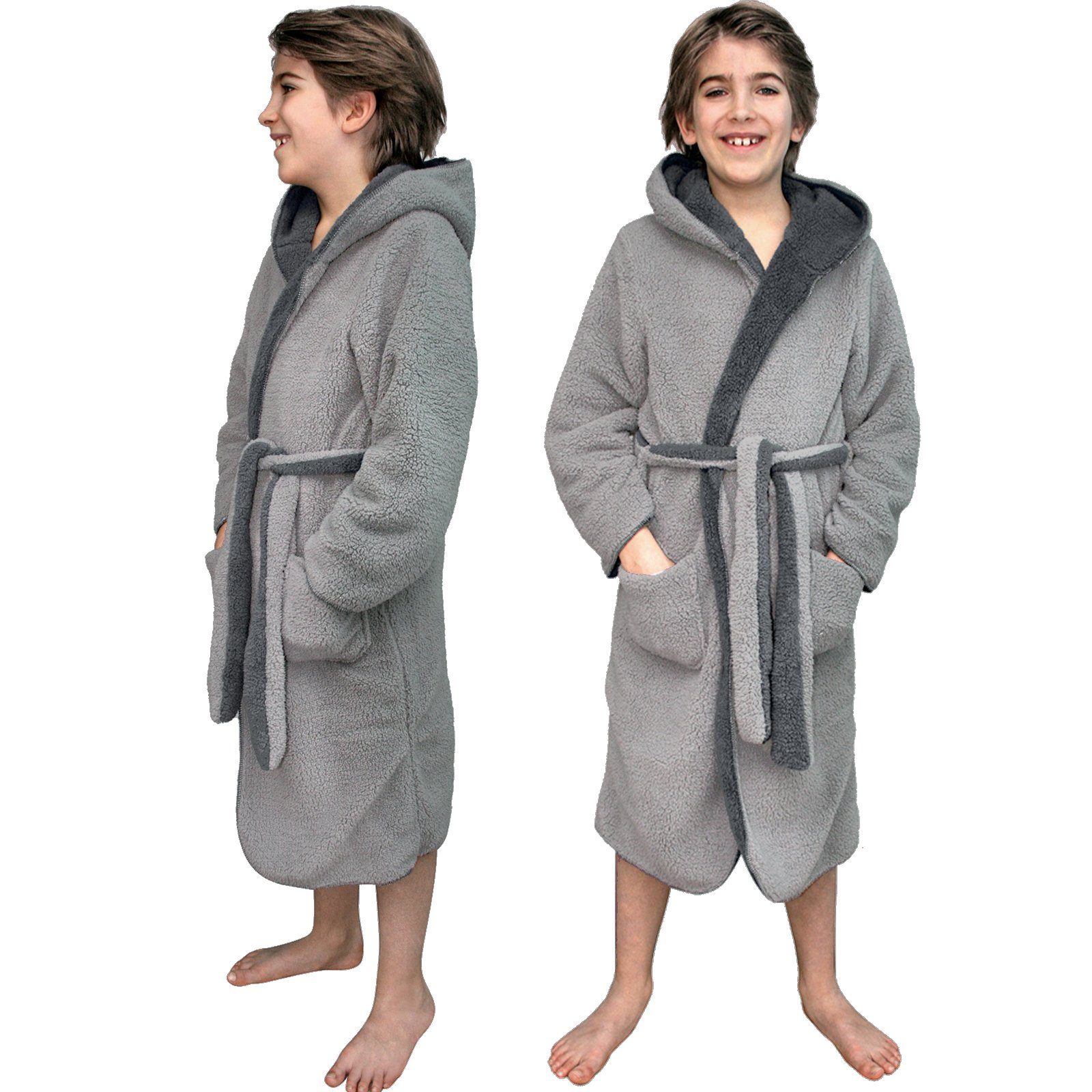 HOMELEVEL Kinderbademantel Kuschelfleece Bademantel für Kinder - Sherpa - Wende-Design, Polyester