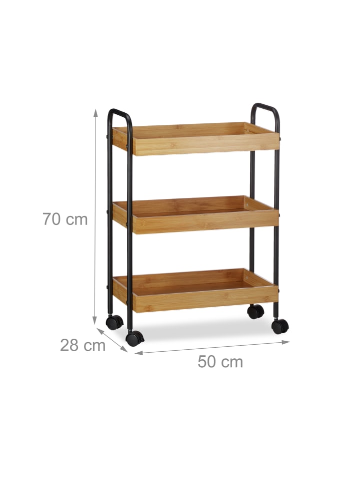relaxdays Rollwagen in Natur/Schwarz - (B)50 x (H)70 x (T)28 cm günstig kaufen onesize