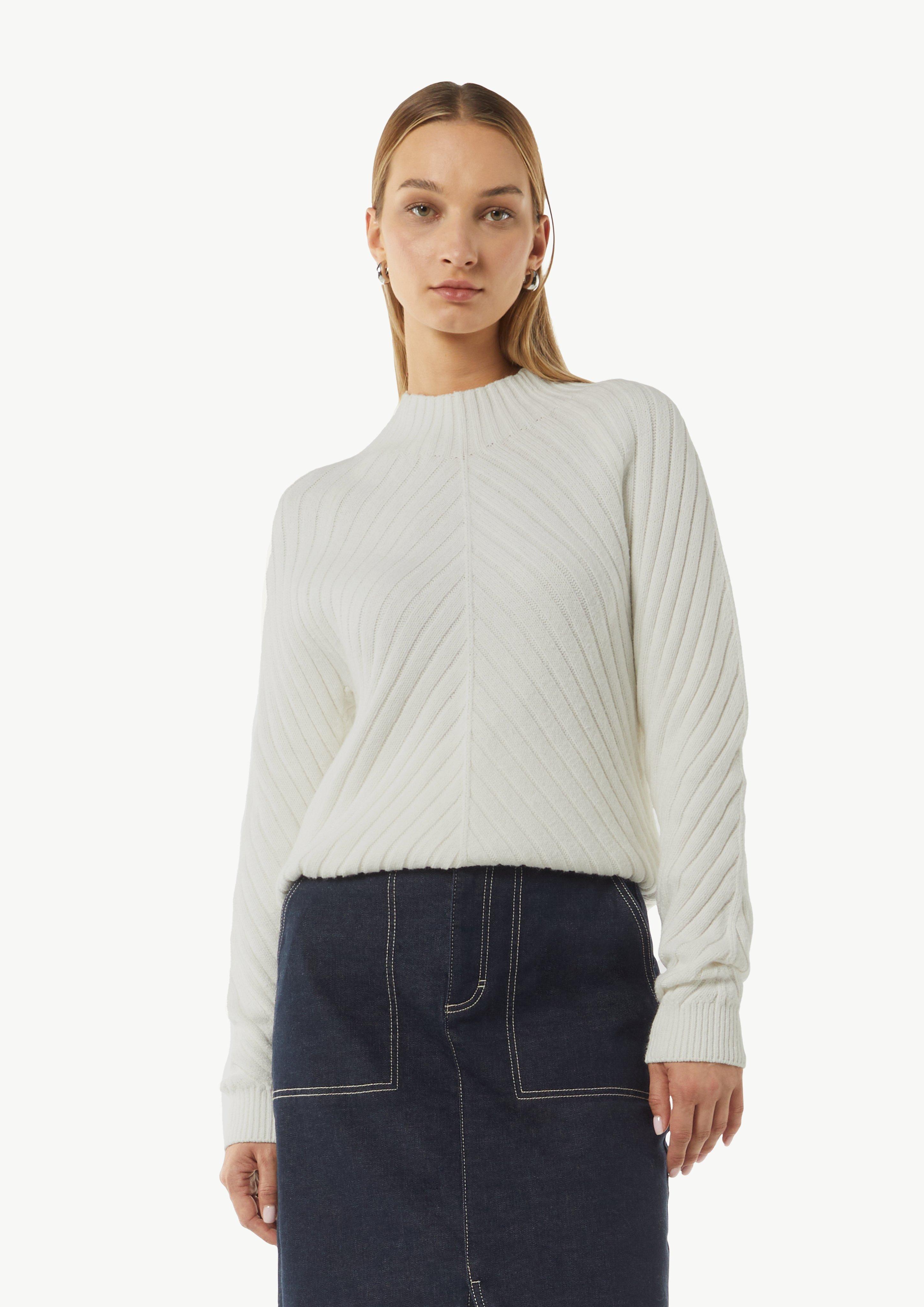 Pullover mit Strickmuster aus Baumwollmix - weiß