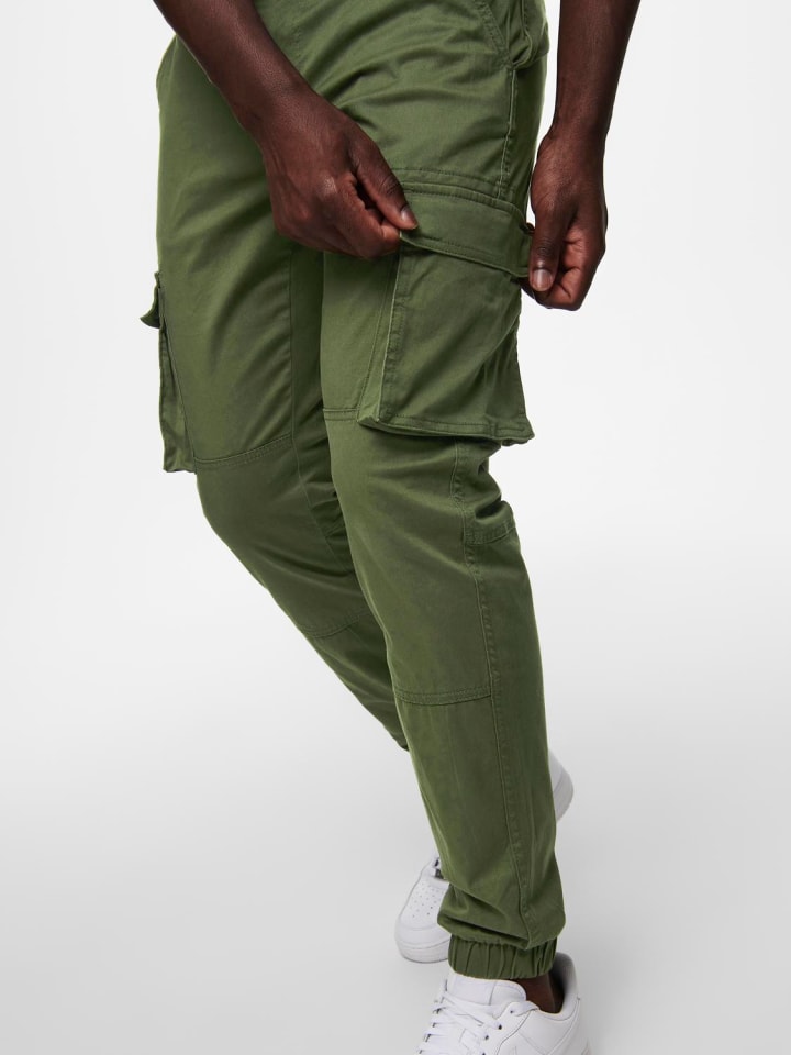 Only&Sons Cargo Hose Verjüngter Schnitt Elastische Bündchen in Olive günstig kaufen