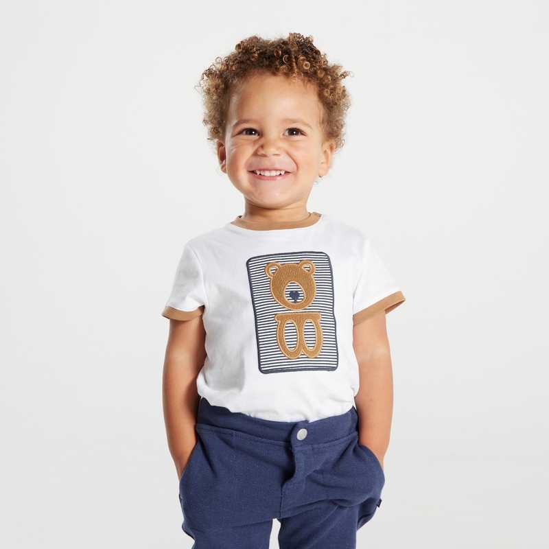 T-shirt ours brodé coton fantaisie blanc bébé garçon