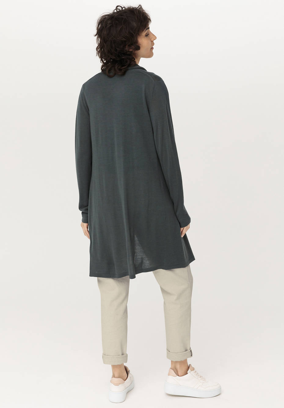 Long Strickjacke aus reiner Bio-Merinowolle