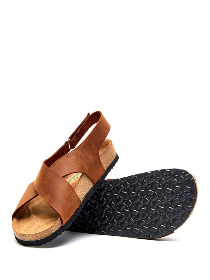 Comfortfusse Leder-Sandalen in Braun günstig kaufen