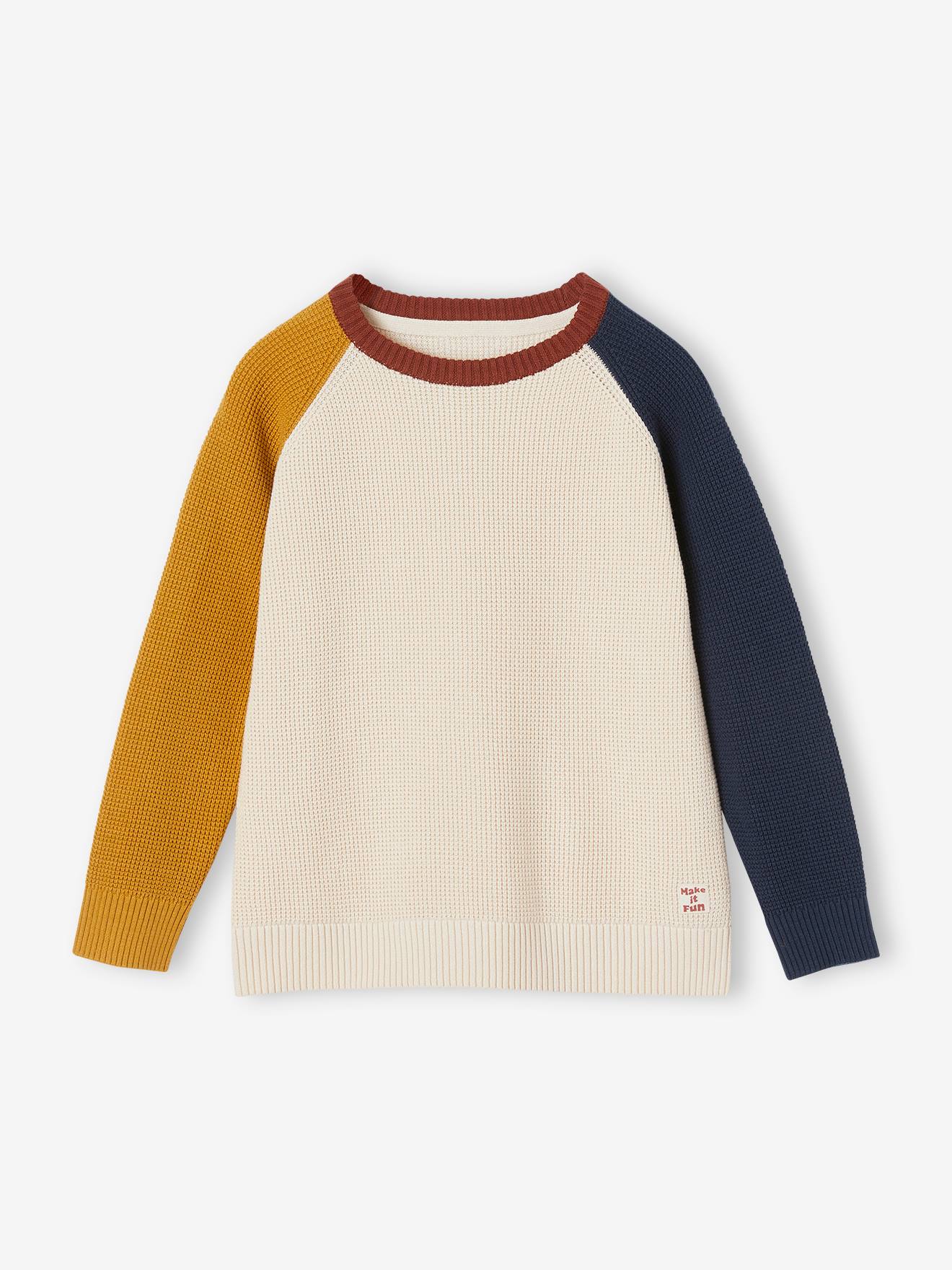 Pull colorblock pop garçon écru