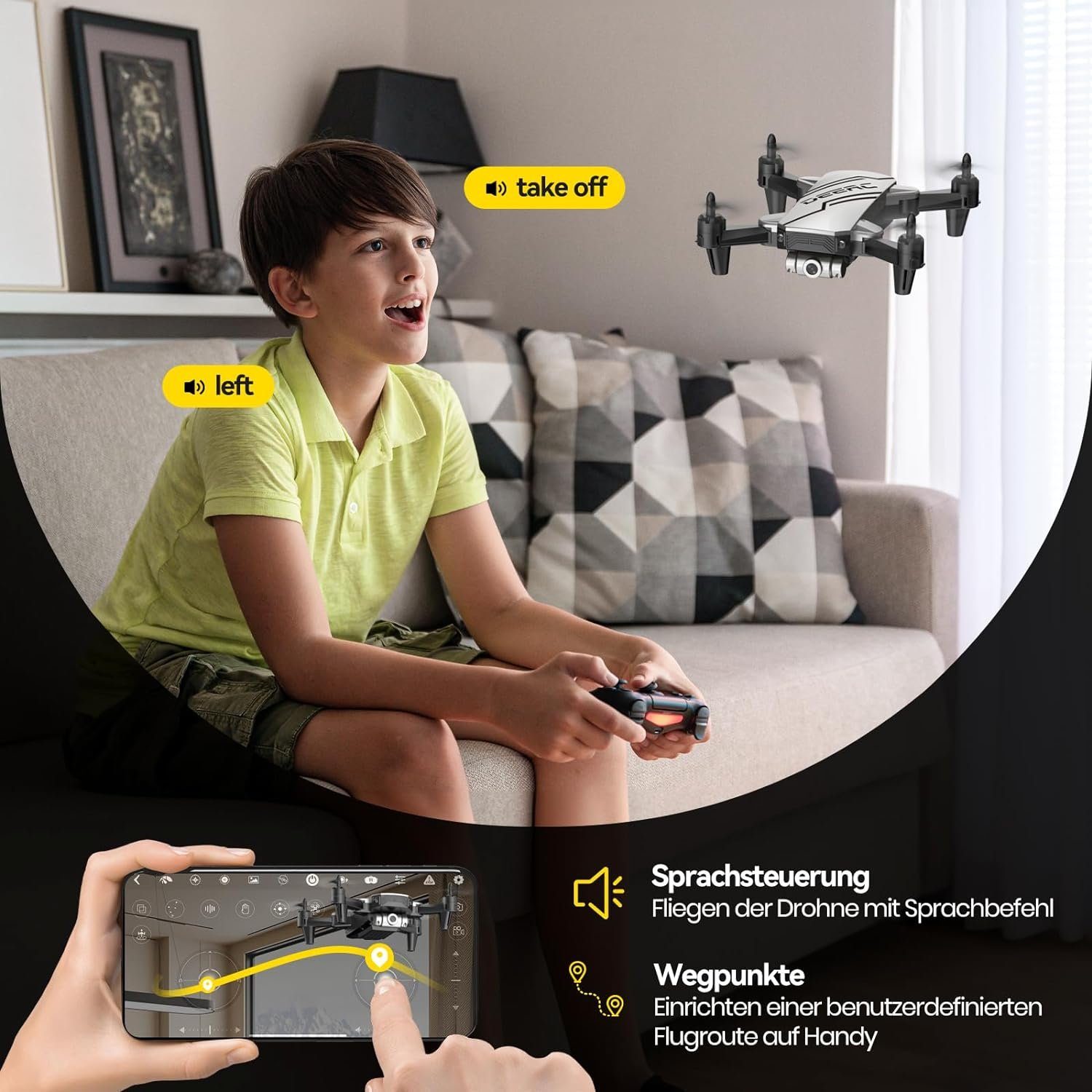 DEERC D20 Mini Drohne für Kinder mit Kamera, Faltbar RC Quadcopter Drohne (720P, mit 2 Akkus Lange Flugzeit, Tap-Fly, One Key Start, Headless Modus)