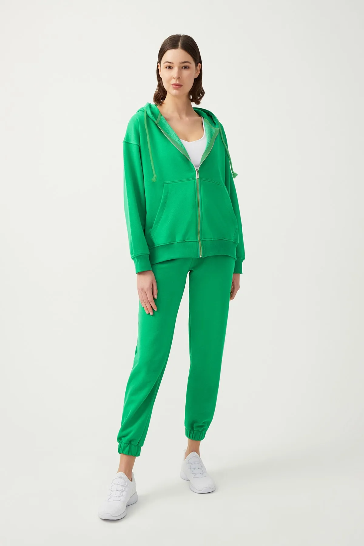 LOS OJOS  Grüne Damen-Jogginghose mit elastischem Bein und Kordelzug