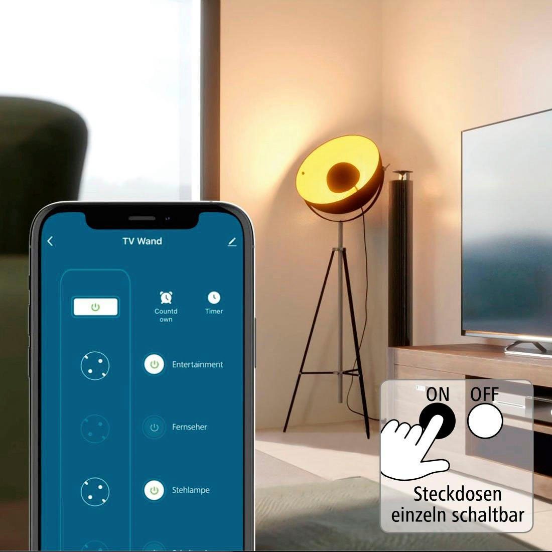 Hama WLAN Steckdosenleiste 4-fach schaltbar USB 4-fach 10A Überlastschutz Smarte Vierfach-Steckdosenleiste