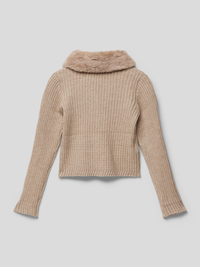 Strickjacke mit Kunstfellkragen in taupe