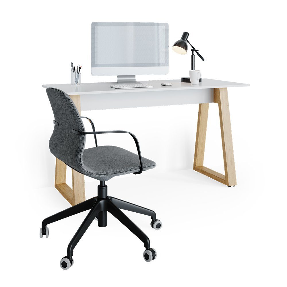 Vicco Schreibtisch Computertisch Bürotisch Arbeitszimmer NEPTUNE Weiß Eiche Skandi