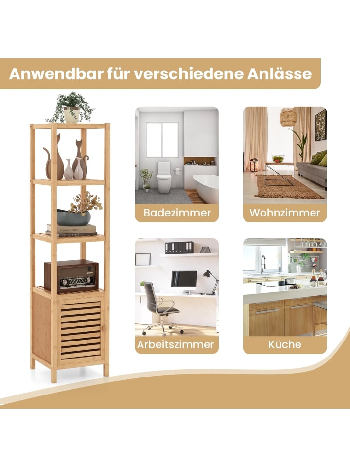 COSTWAY Badregal 4 Ebenen Bambus 34x33x140cm in Beige günstig kaufen onesize