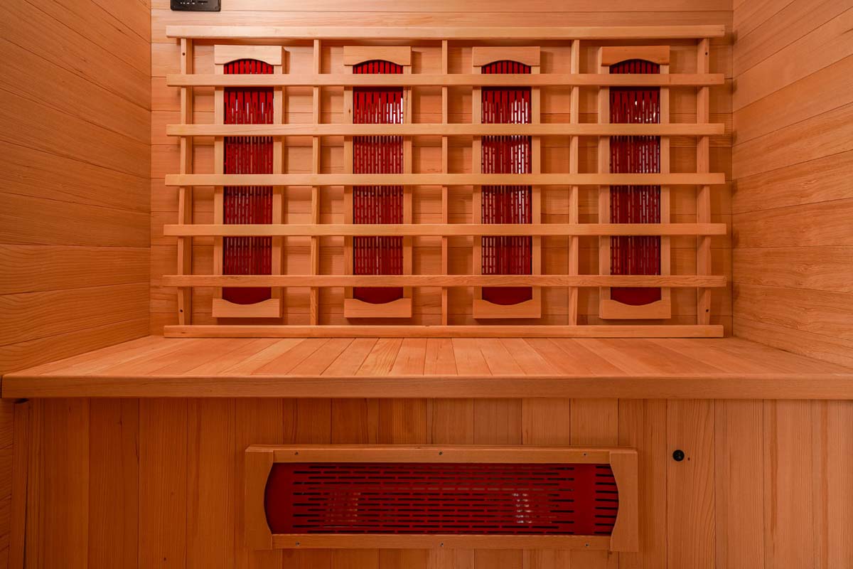 PureHaven Infrarotkabine 175x120x190 cm aus kanadischem Hemlock-Holz Bluetooth-Soundsystem Timer Lichttherapie in 4 Farben digitale Steuerung