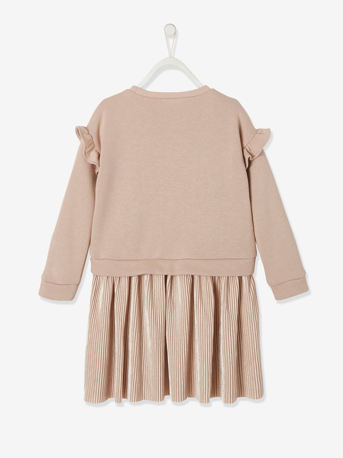 Robe de fête bi-matière fille étoiles en sequins fille rose