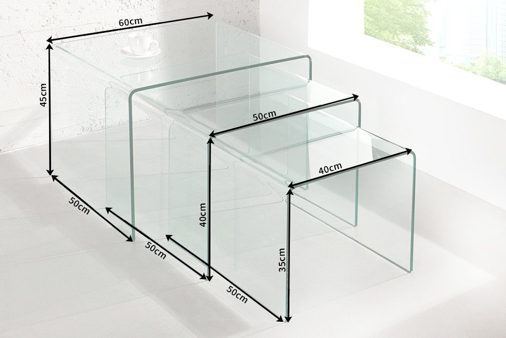 riess-ambiente Couchtisch FANTOME 60cm transparent (Set, 3-St), Wohnzimmer · Glas · eckig · Modern Design