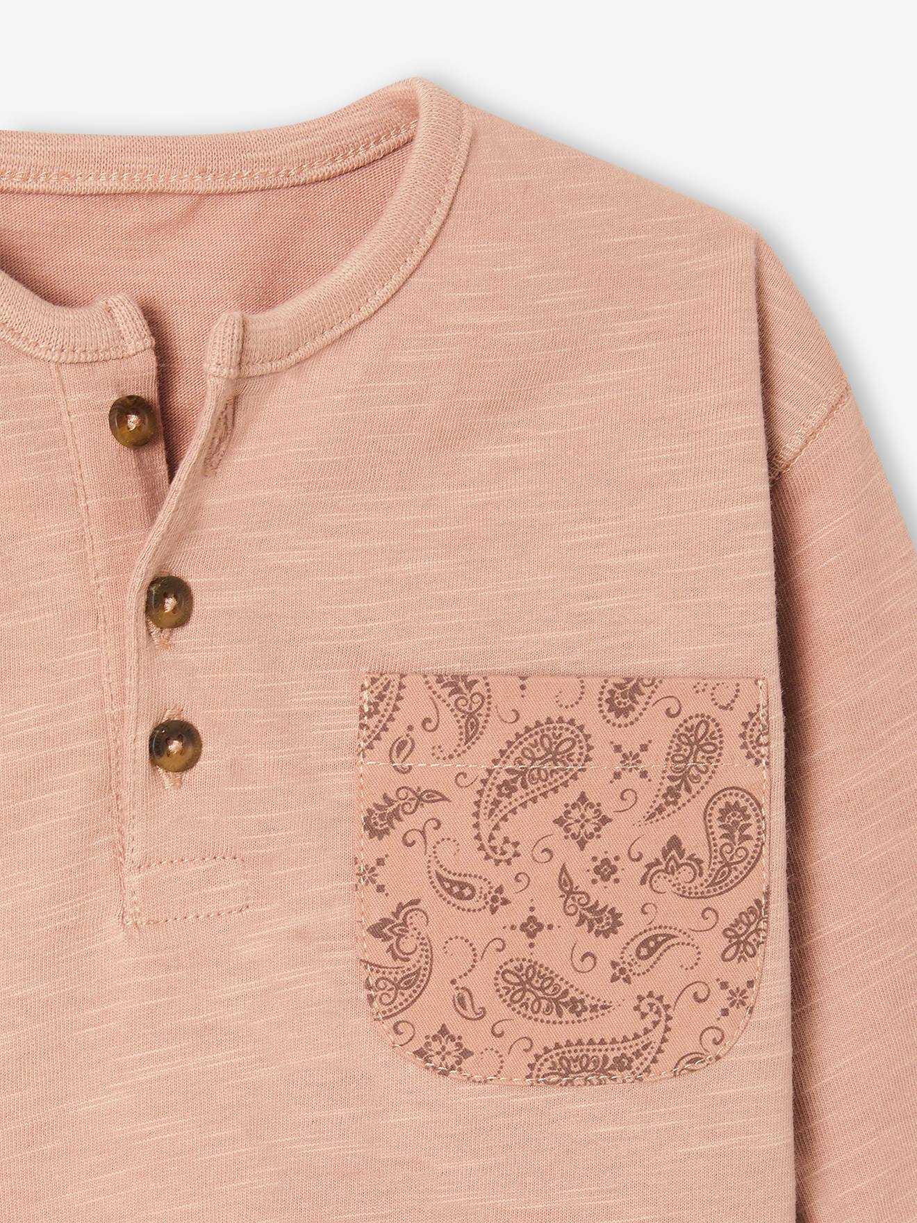T-shirt en coton flammé bébé poche imprimée beige