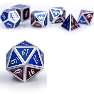 Metal & Enamel Dice Set Burgundy & Blue (7)