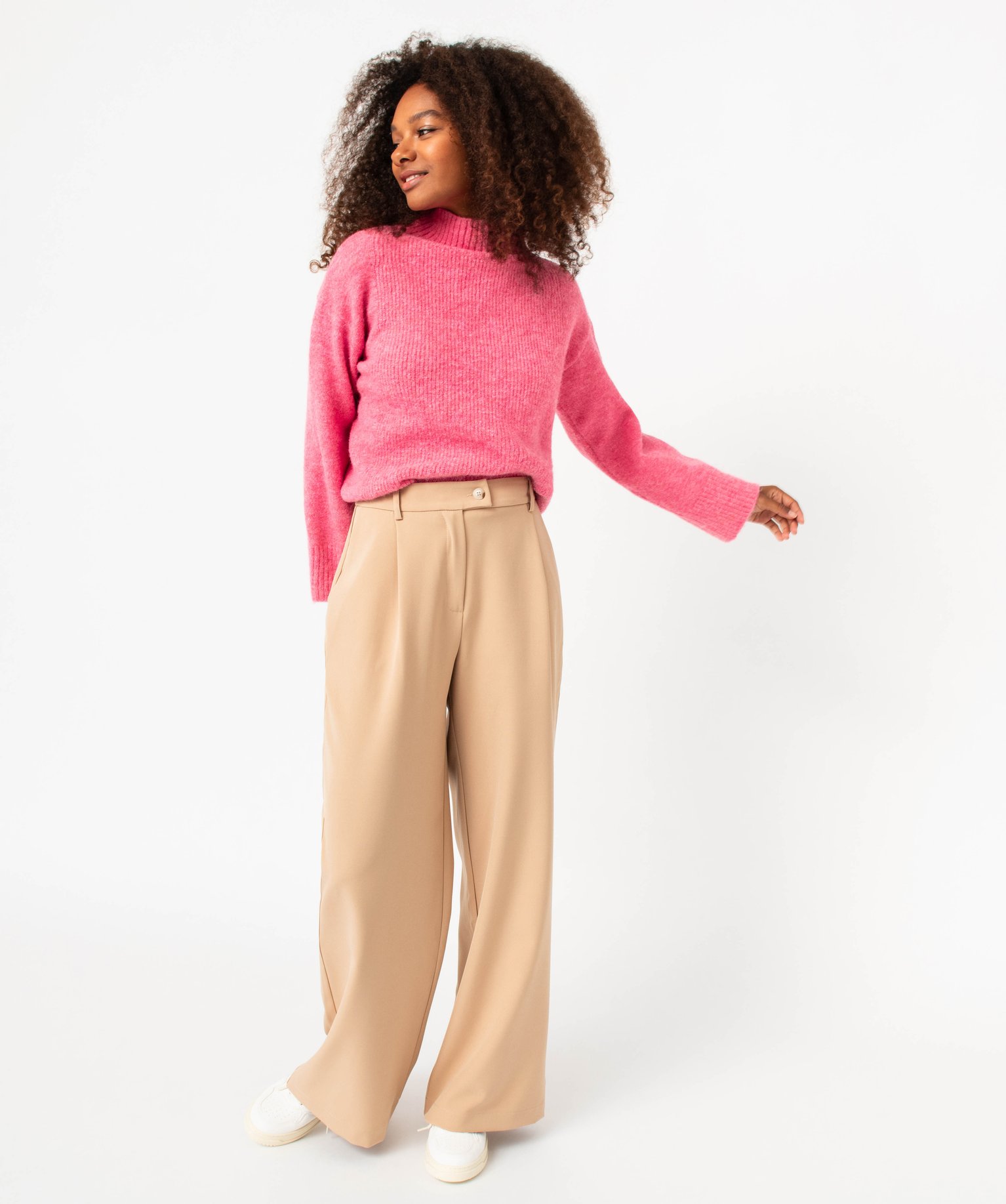 Pull col montant en grosse maille femme - Gémo x Melissaallbb rose | GEMO