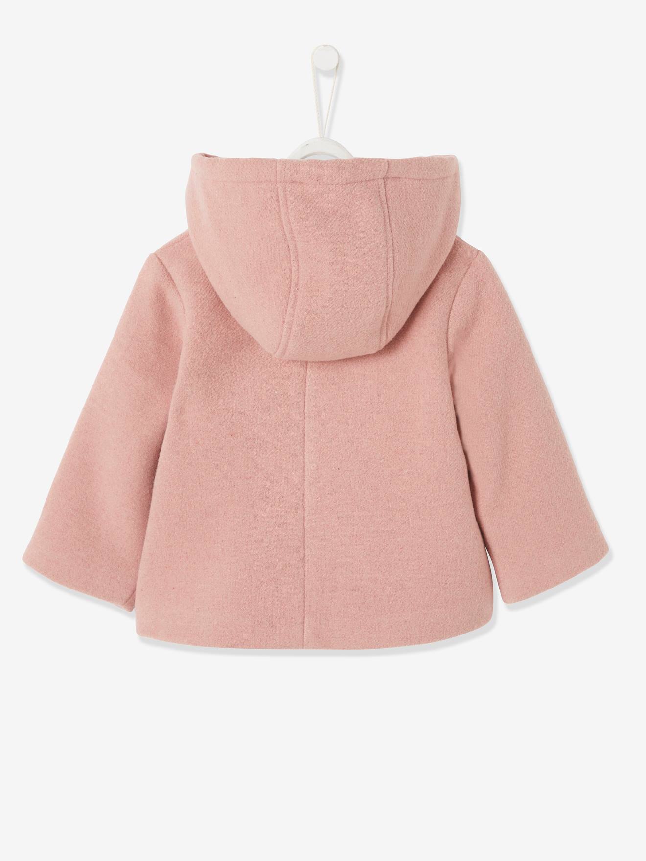 Manteau à capuche bébé fille lainage doublé et ouatiné gris clair chiné
