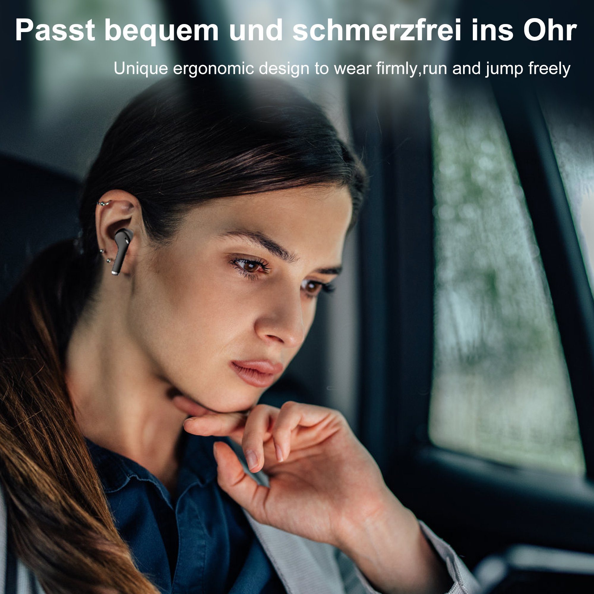 Vbrisi Bluetooth Kopfhörer, True Wireless Bluetooth 5.3 IPX5 wasserdicht In-Ear-Kopfhörer (Voice Assistant, Rauschunterdrückung, Bluetooth)