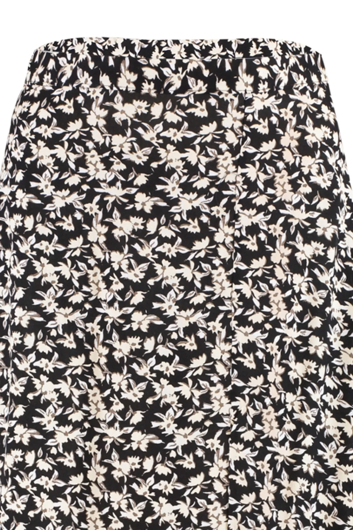 Trendyol Collection  Schwarzer gewebter Midirock aus Viskosestoff mit Schlitzdetail und Blumenmuster TWOSS20ET0230
